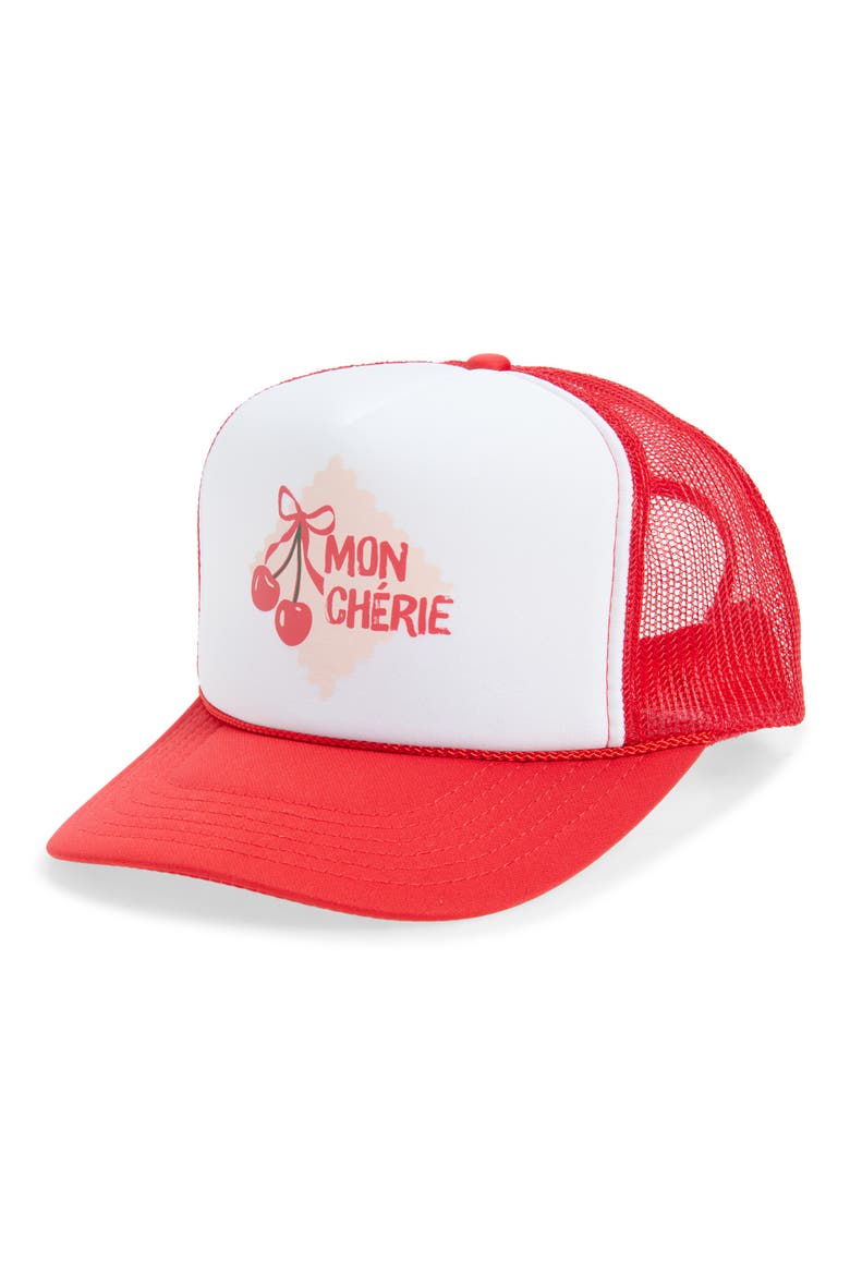 Mon Cherie Trucker Hat, Main, color, RED SPLIT