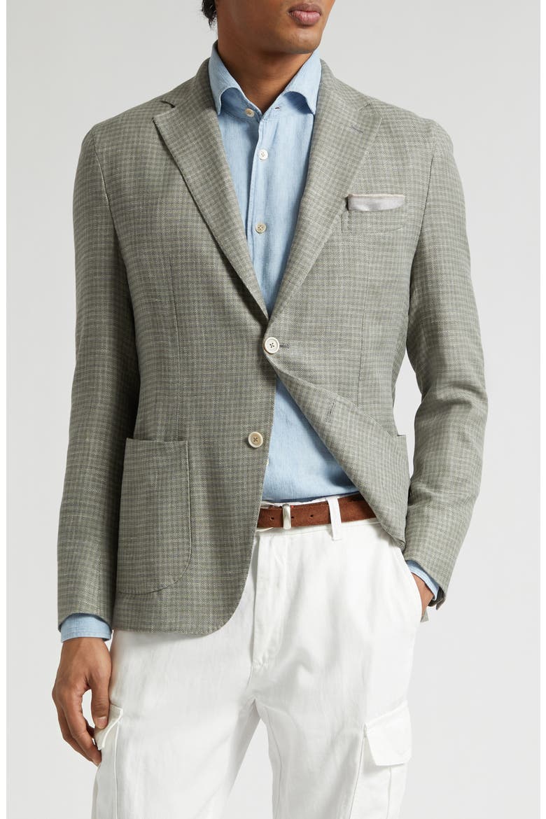Check Linen & Wool Blend Sport Coat, Main, color, 07 MILITARY GREEN
