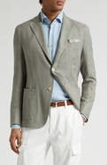 Eleventy Check Linen & Wool Blend Sport Coat