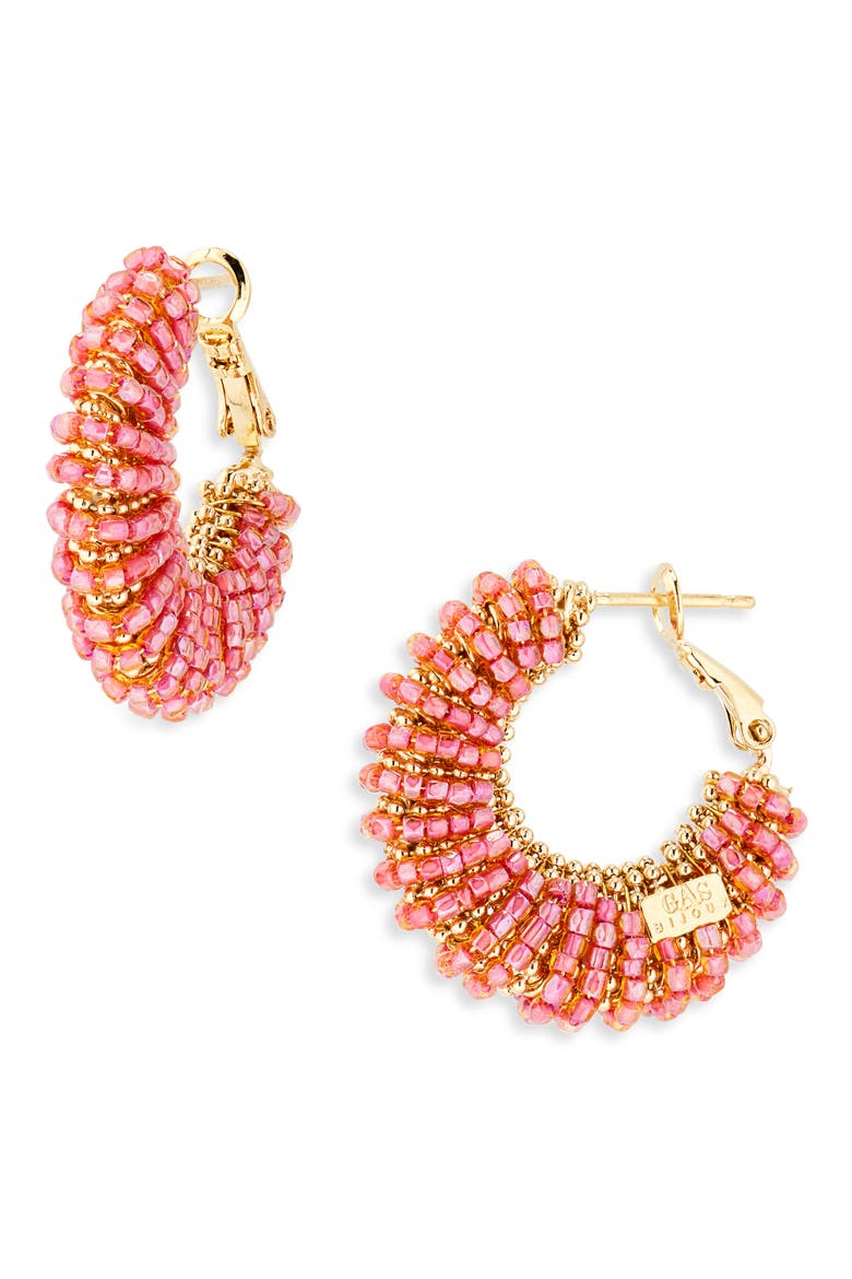 Izzia Beaded Hoop Earrings, Main, color, PINK PSP