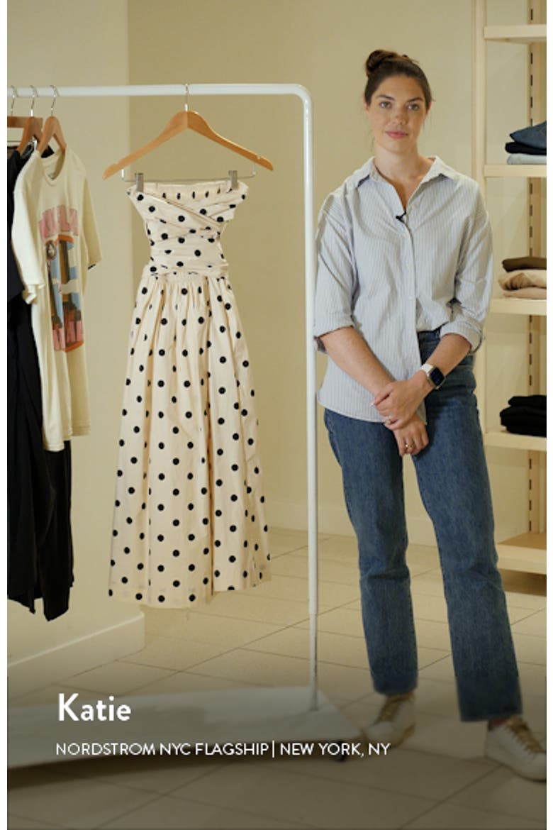 Josephine Polka Dot Strapless Cotton Midi Sundress video