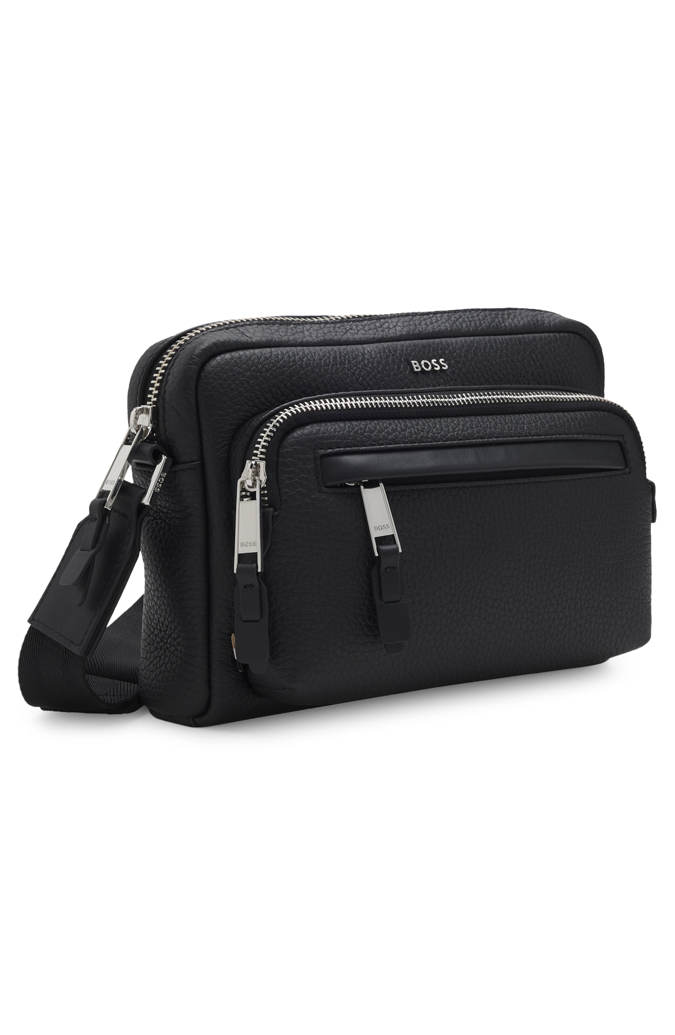 HUGO Small New Crosstown Leather North/South Messenger Bag, Alternate, color, Black