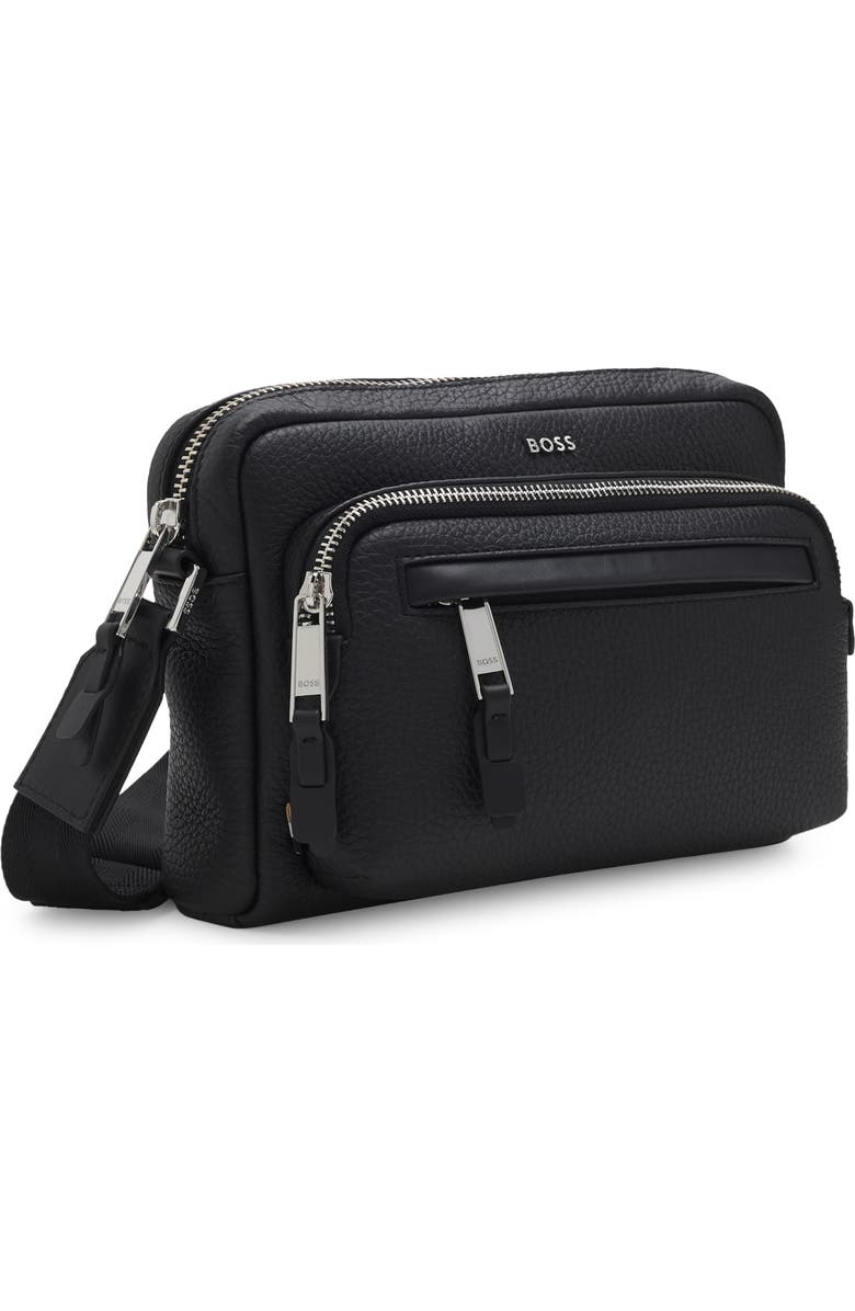 HUGO Small New Crosstown Leather North/South Messenger Bag, Alternate, color, Black