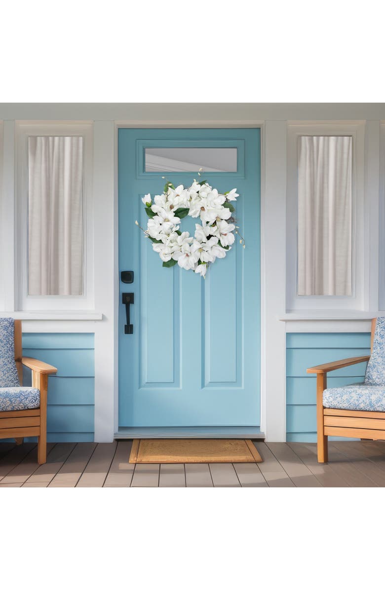Northlight Magnolia Artificial Spring Twig Wreath - 24" - White, Alternate, color, White