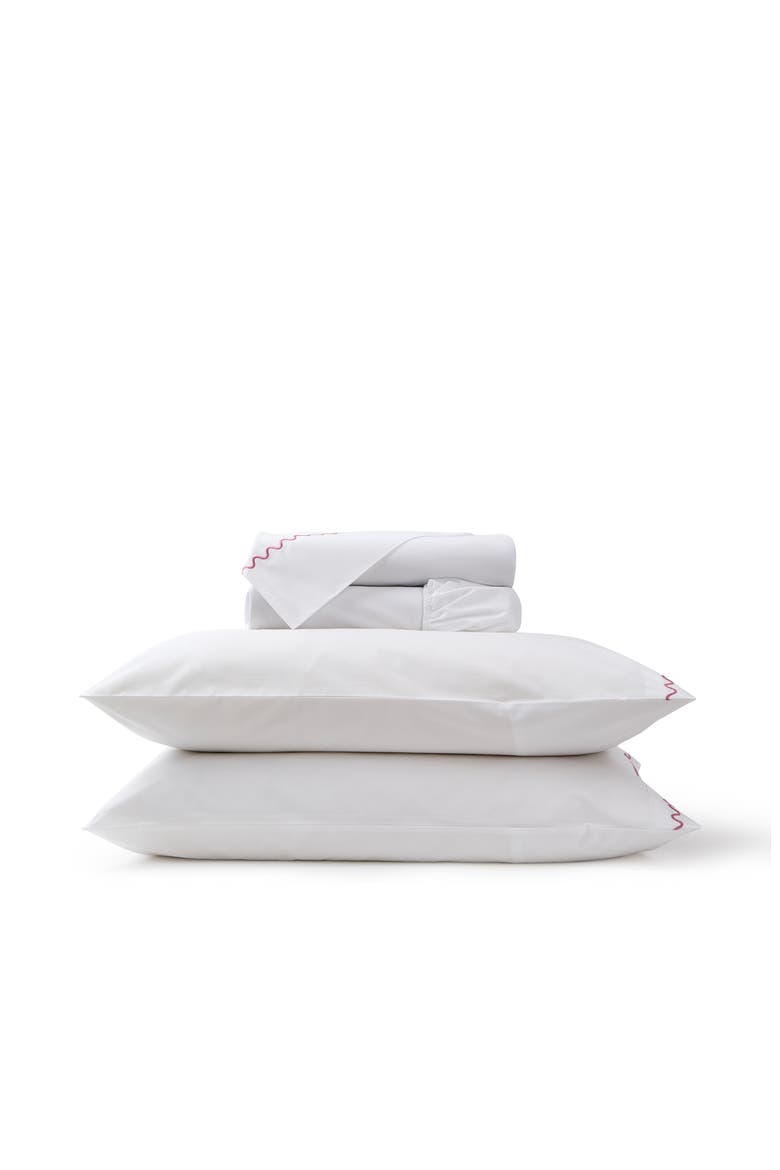 Wave Embroidered Edge Cotton Percale Sheet Set Bundles, Main, color, Rose Pink
