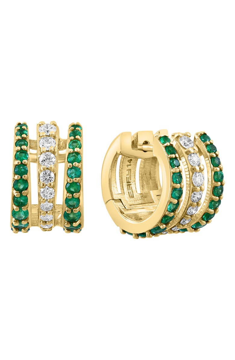 EFFY 14K Yellow Gold Emerald & Diamond Huggie Hoop Earrings - 0.40ct., Alternate, color,