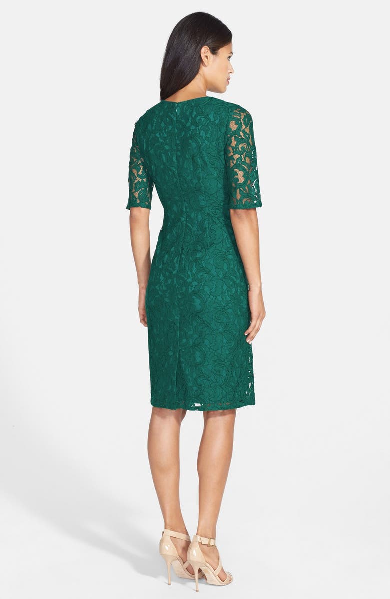 Adrianna Papell Pleat Neck Lace Sheath Dress, Alternate, color, 