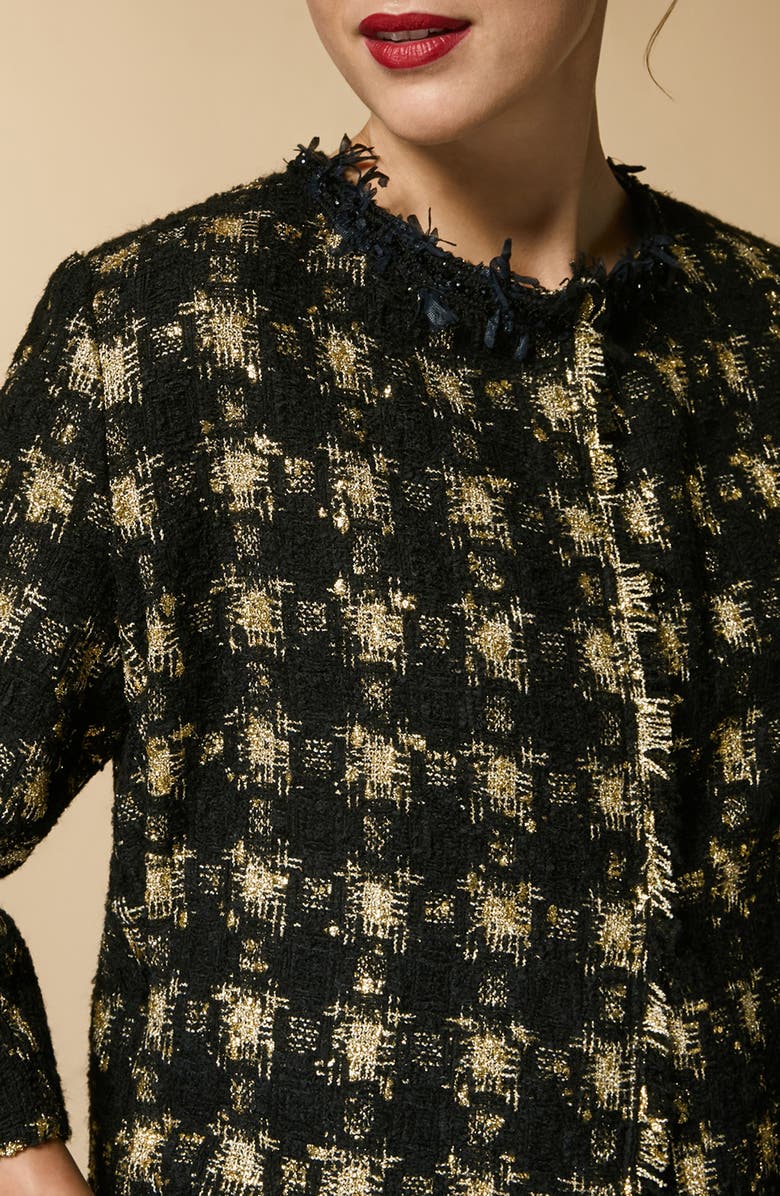 Marina Rinaldi Certo Check Bracelet Sleeve Lamé Jacket, Alternate, color, Black