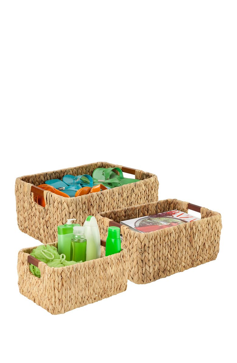 HONEY-CAN-DO Rectangle Water Hyacinth Baskets - Set of 3, Main, color,