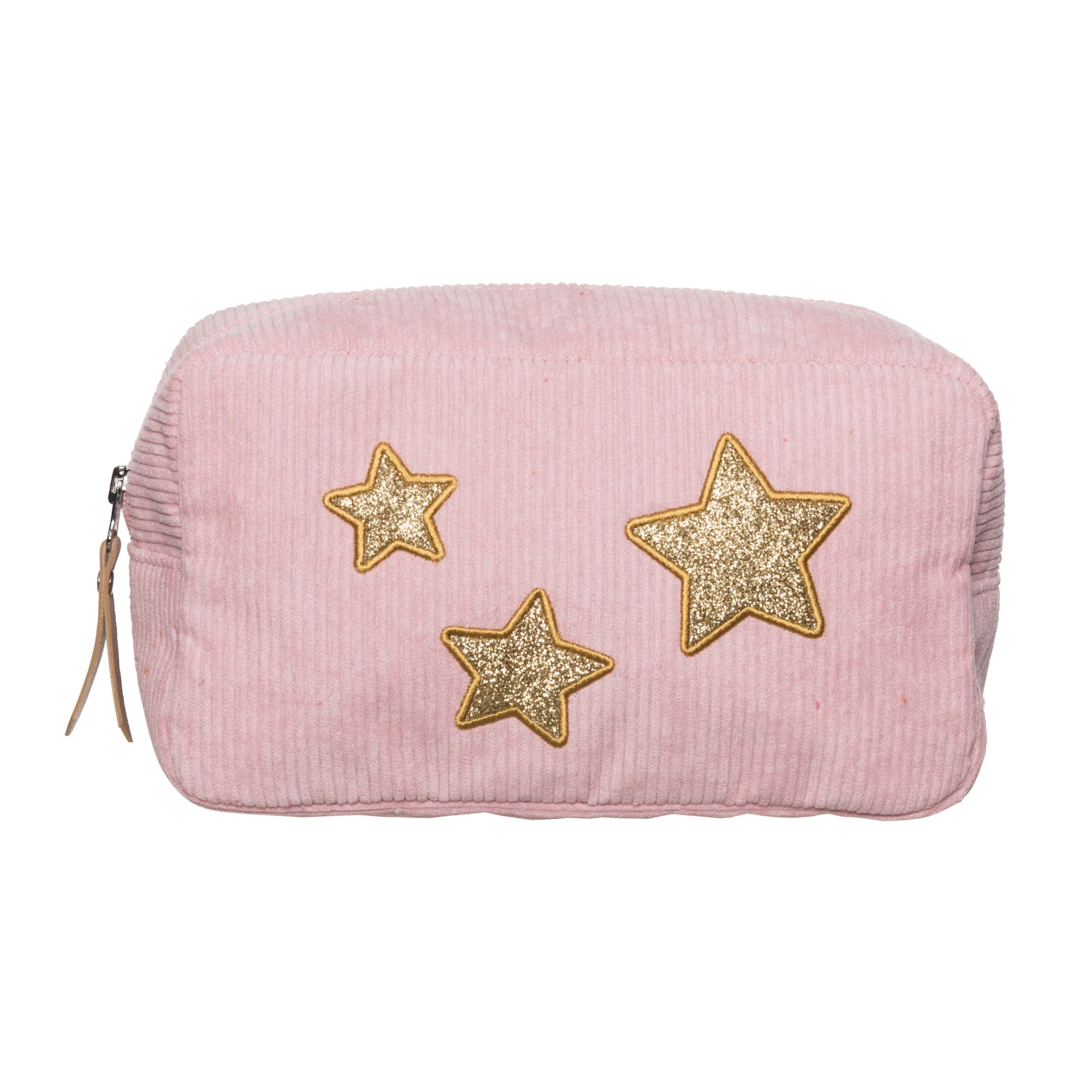 Gold Star Corduroy Cosmetic Bag Polyester Gold, Main, color, Pink