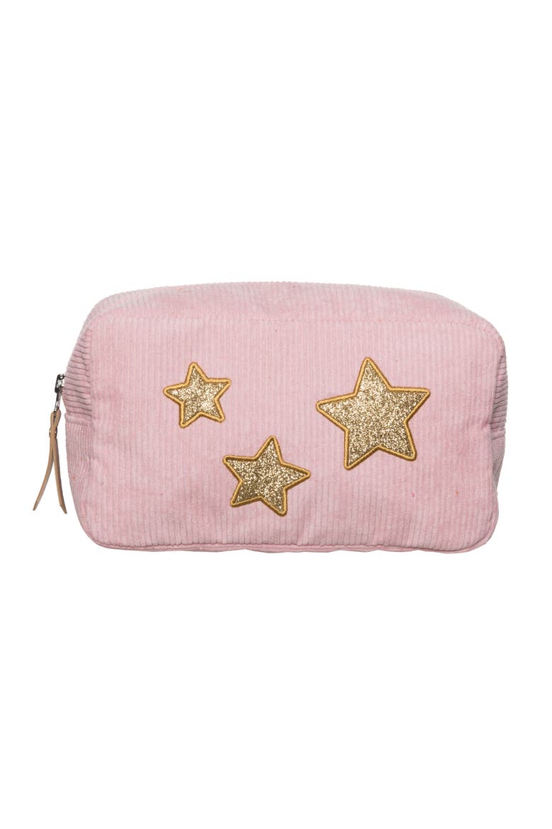 Gold Star Corduroy Cosmetic Bag Polyester Gold, Main, color, Pink