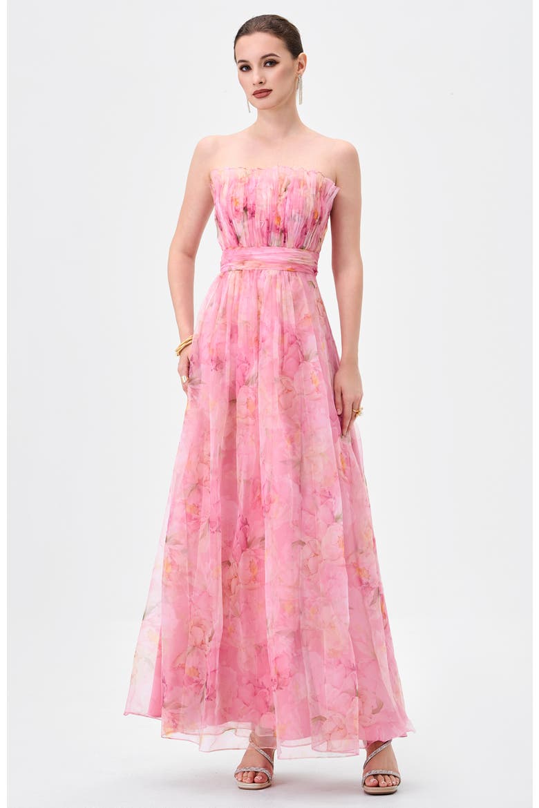 Meira Strapless Frill Gown, Main, color, FLORAL MULTI