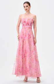 Bariano Meira Strapless Frill Gown