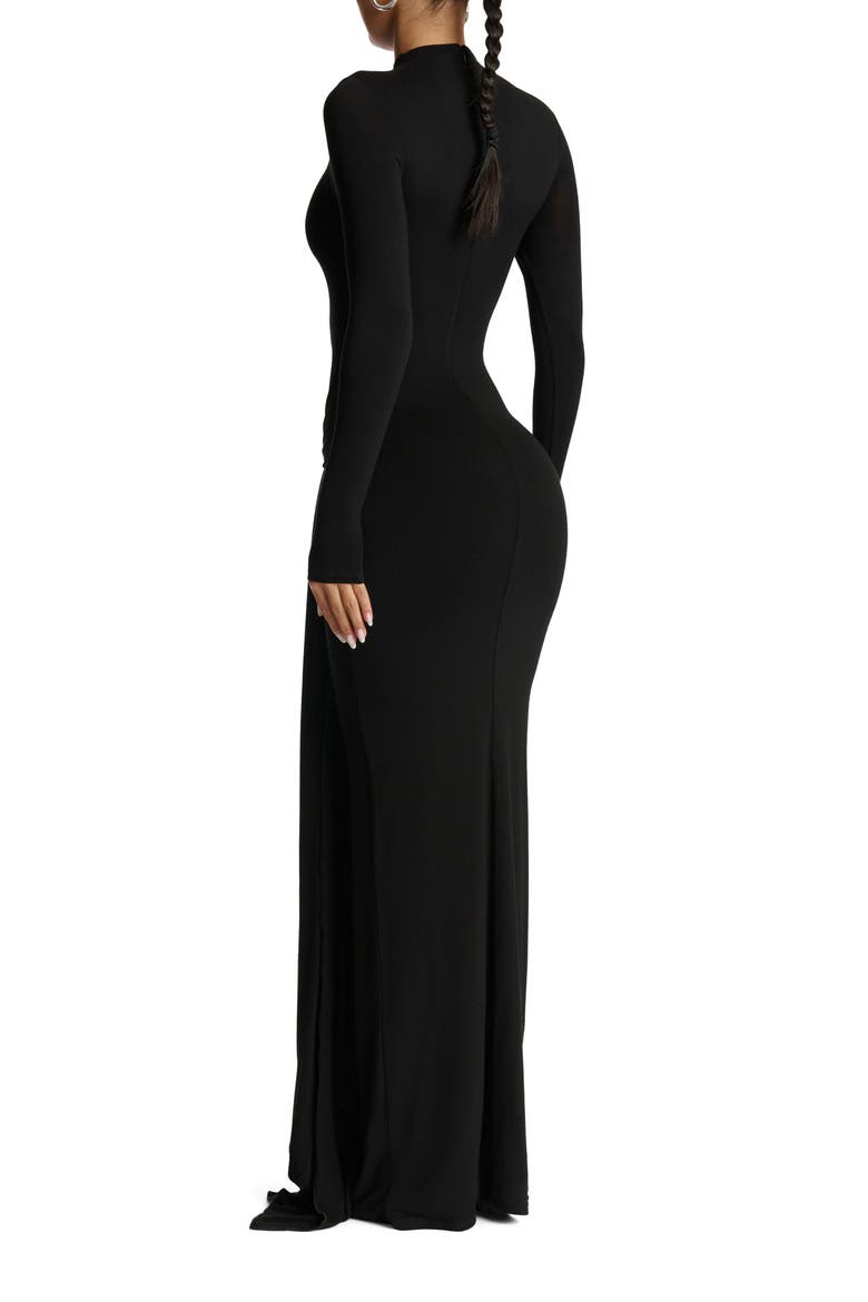 Tie Front Long Sleeve Maxi Dress, Alternate, color, BLACK