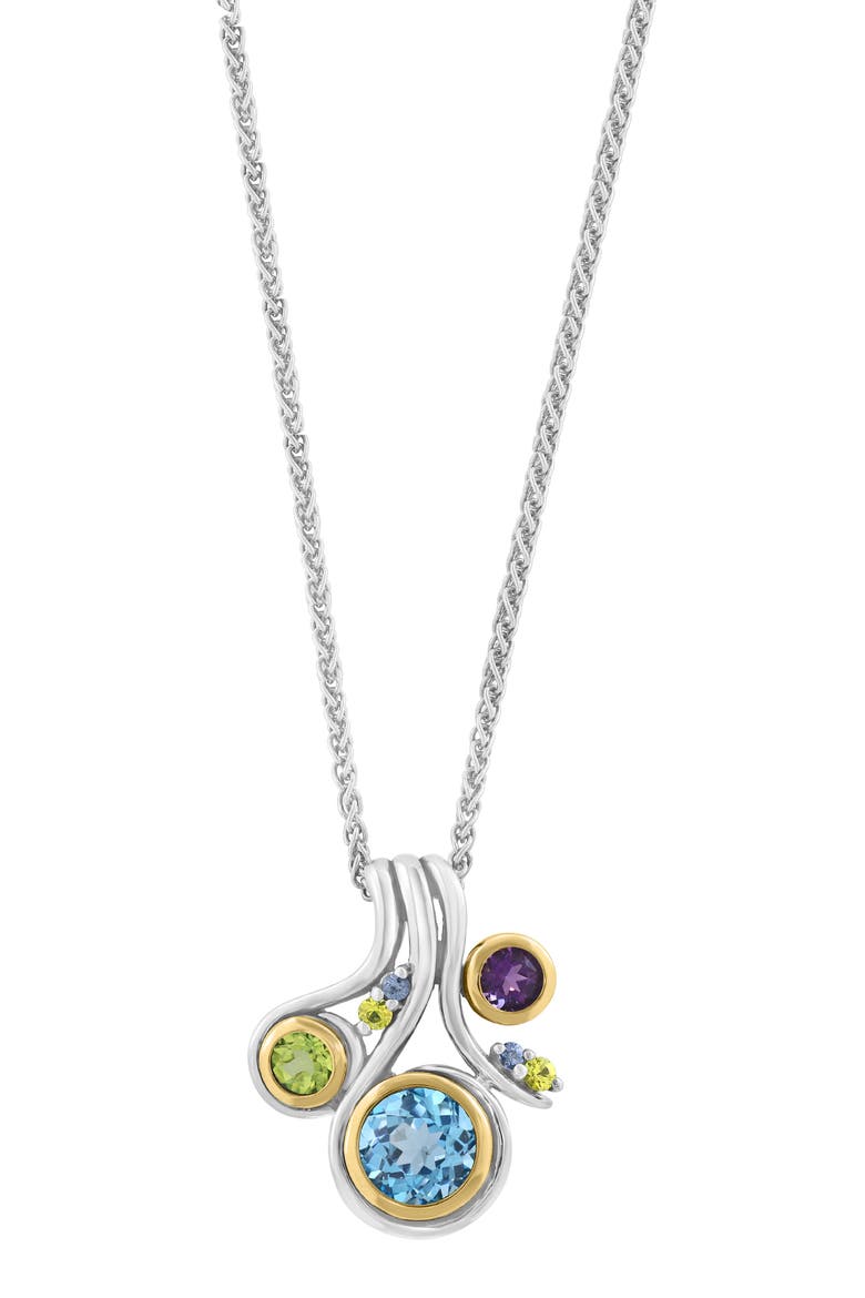 Bezel Set Gemstone Cluster Pendant Necklace, Main, color, BLUE
