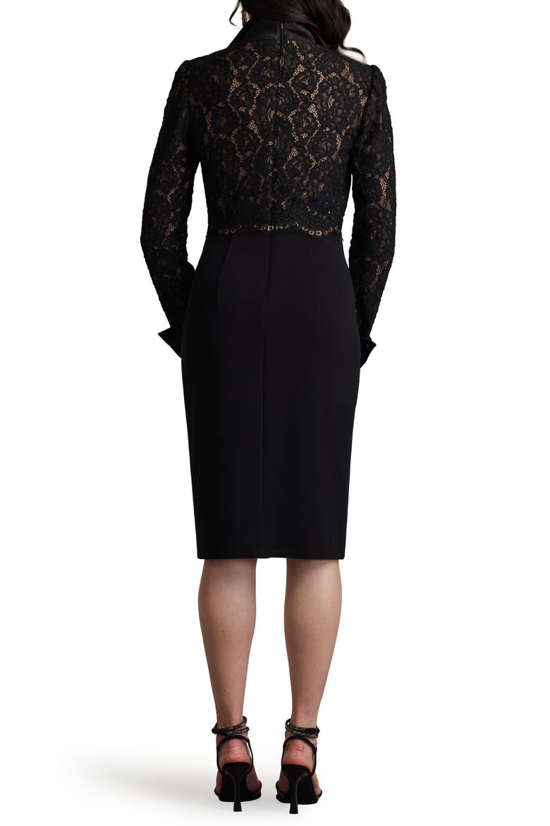 Long Sleeve Lace & Crepe Dress, Alternate, color, BLACK/ NUDE