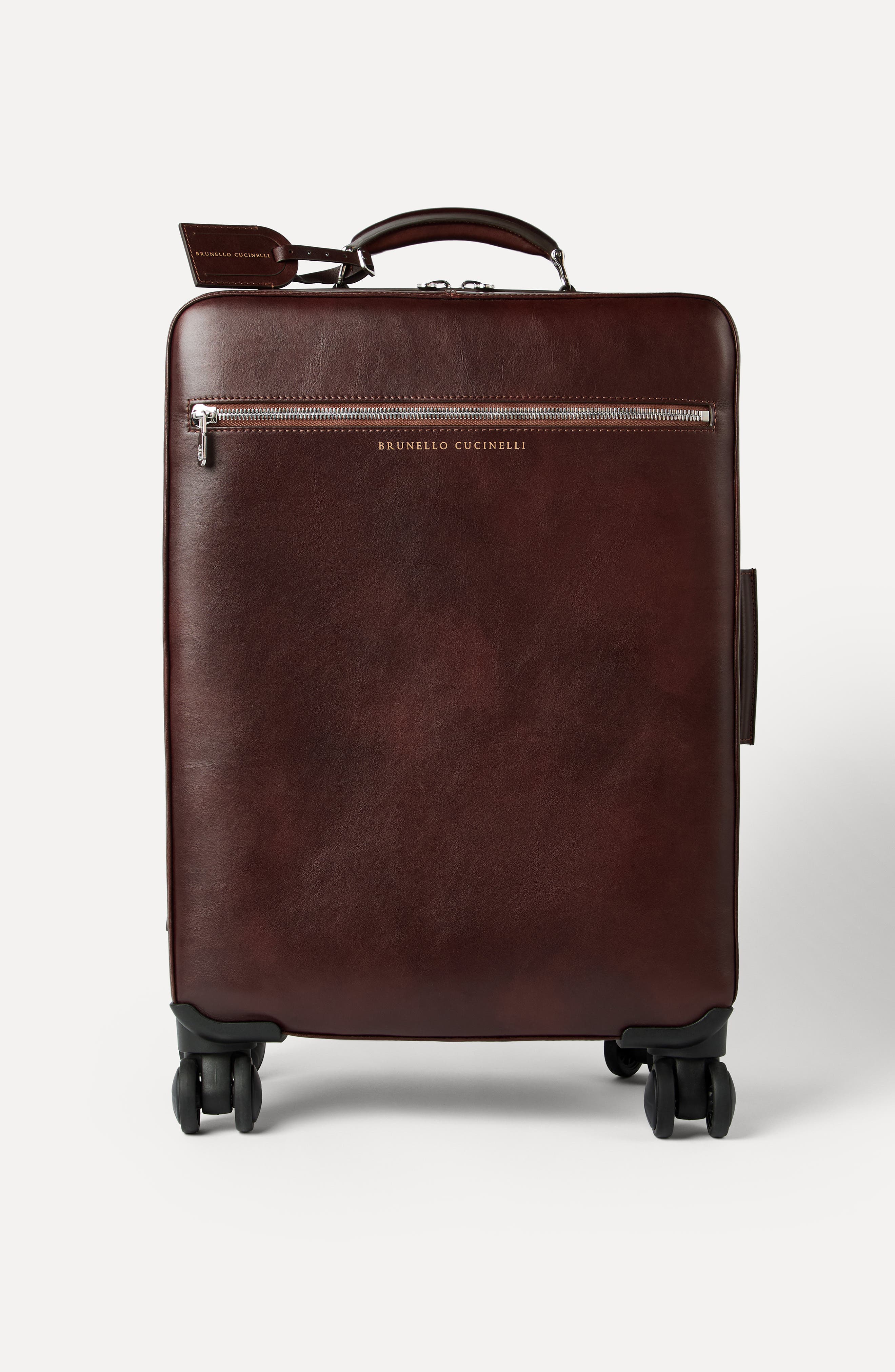 Brunello Cucinelli Burnished calfskin suitcase, Alternate, color, Burgundy