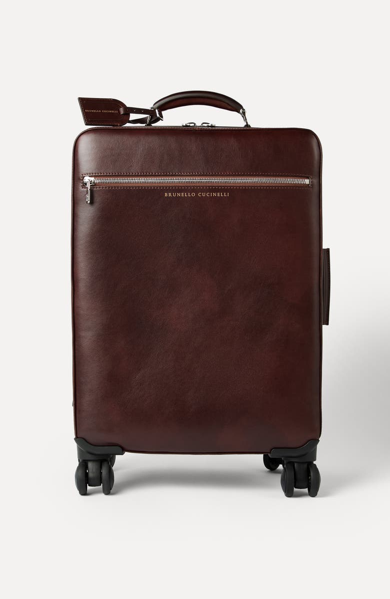 Brunello Cucinelli Burnished calfskin suitcase, Alternate, color, Burgundy