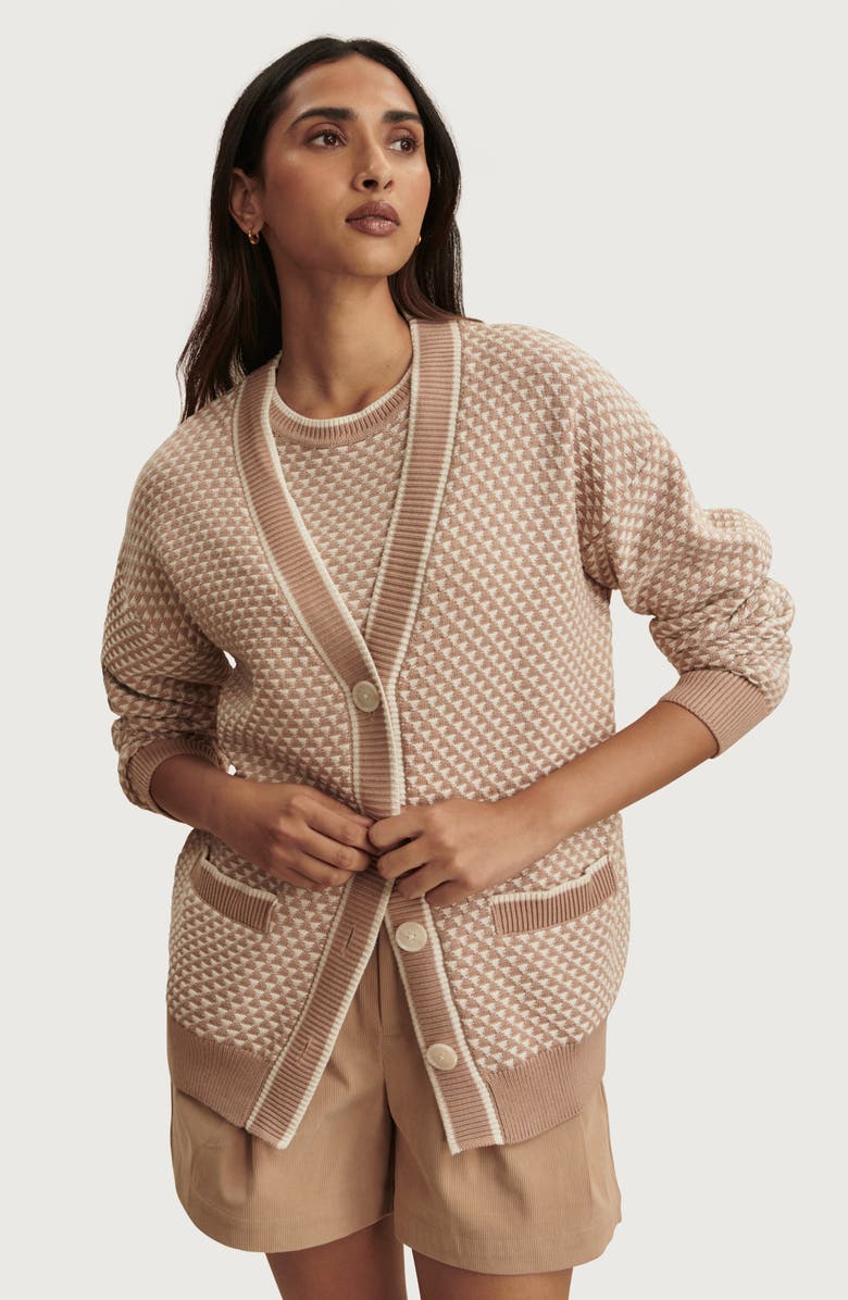 Varley Tarran Longline Cotton Boyfriend Cardigan, Alternate, color, Light Taupe