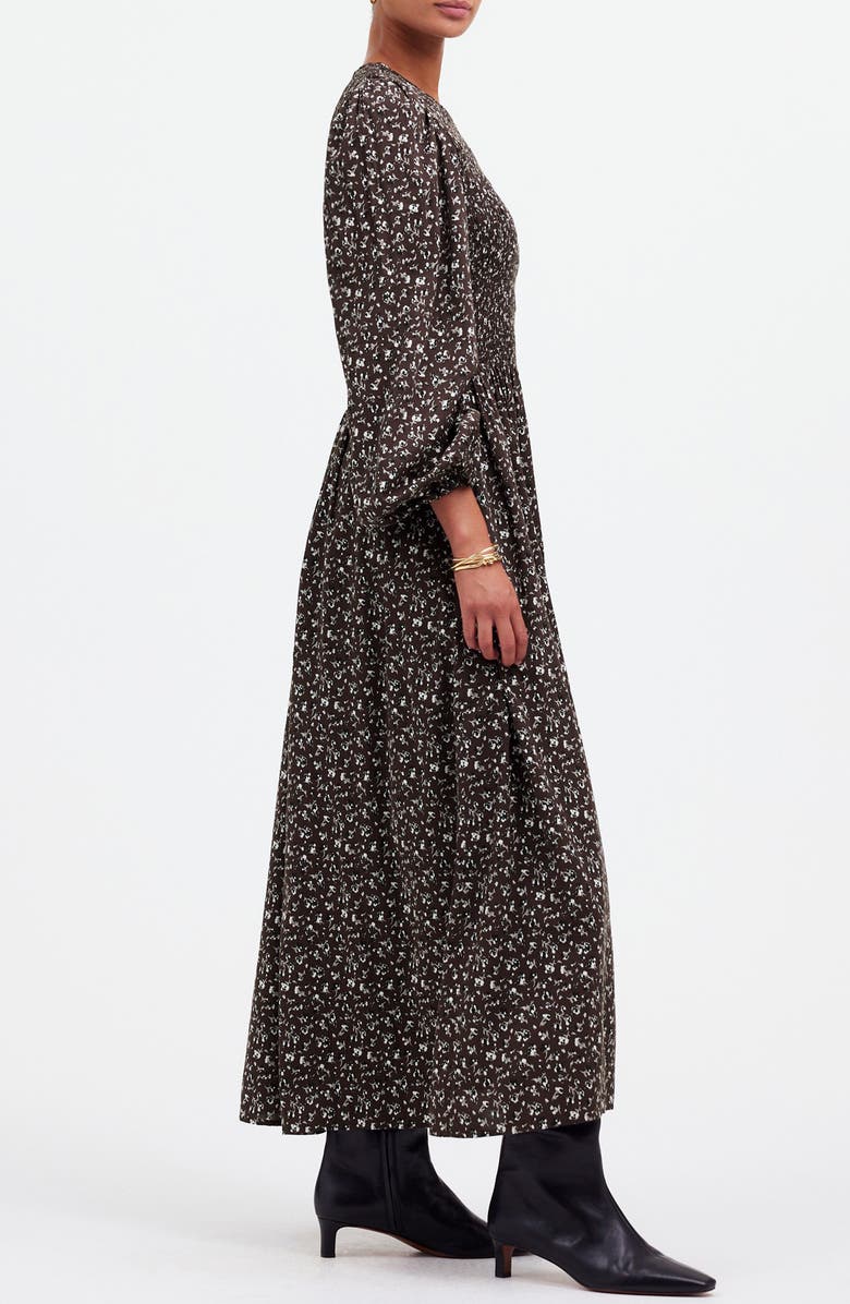 Selena Long Sleeve Smock Bodice Cotton Blend Midi Dress