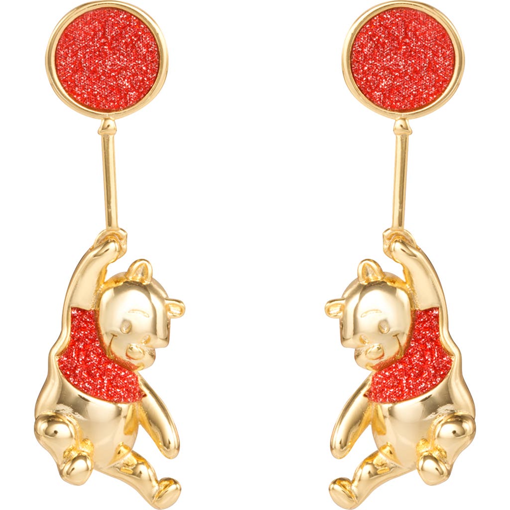 Disney Winnie The Pooh Gold Plated Balloon Swinging Earrings In Gold