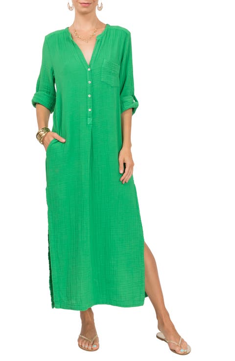 Button Front Cotton Gauze Caftan
