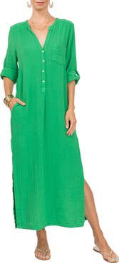 Everyday Ritual Button Front Cotton Gauze Caftan