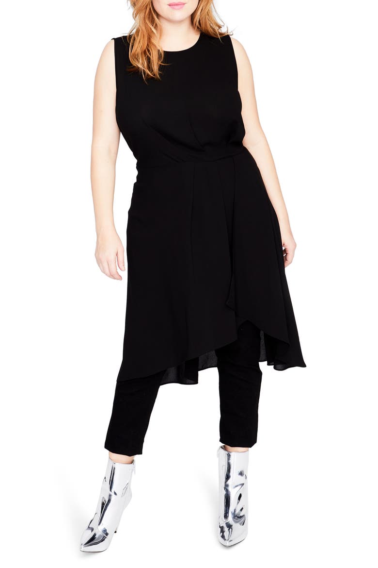 Sleeveless Cascade Tunic Dress, Main, color, BLACK