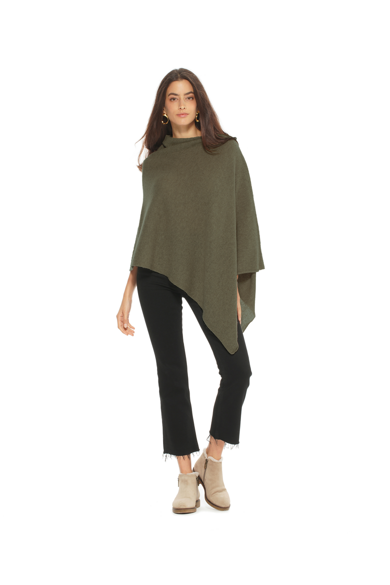 Pure Cashmere Textured Knit Poncho, Alternate, color, Olive Green