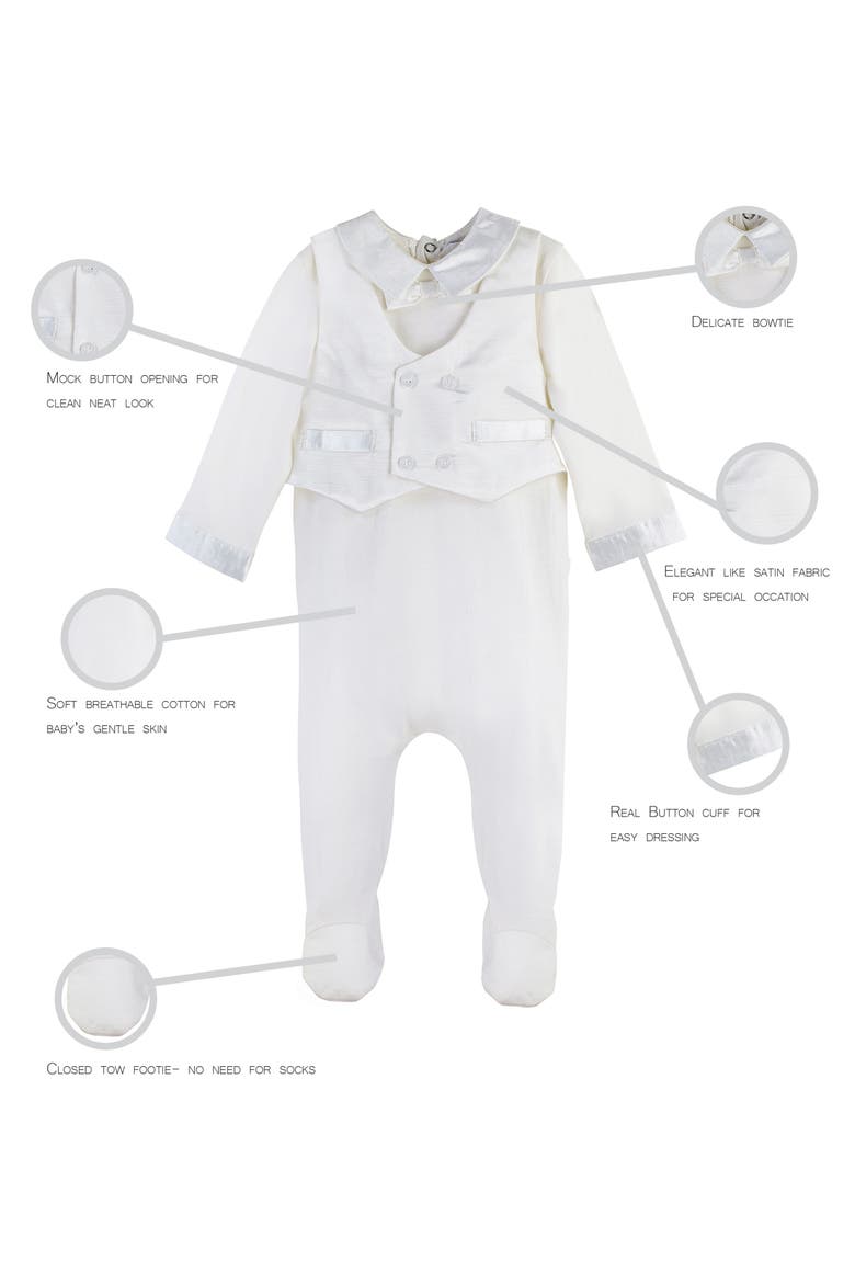Elegant Christening Romper & Newsboy Cap Set, Alternate, color, WHITE