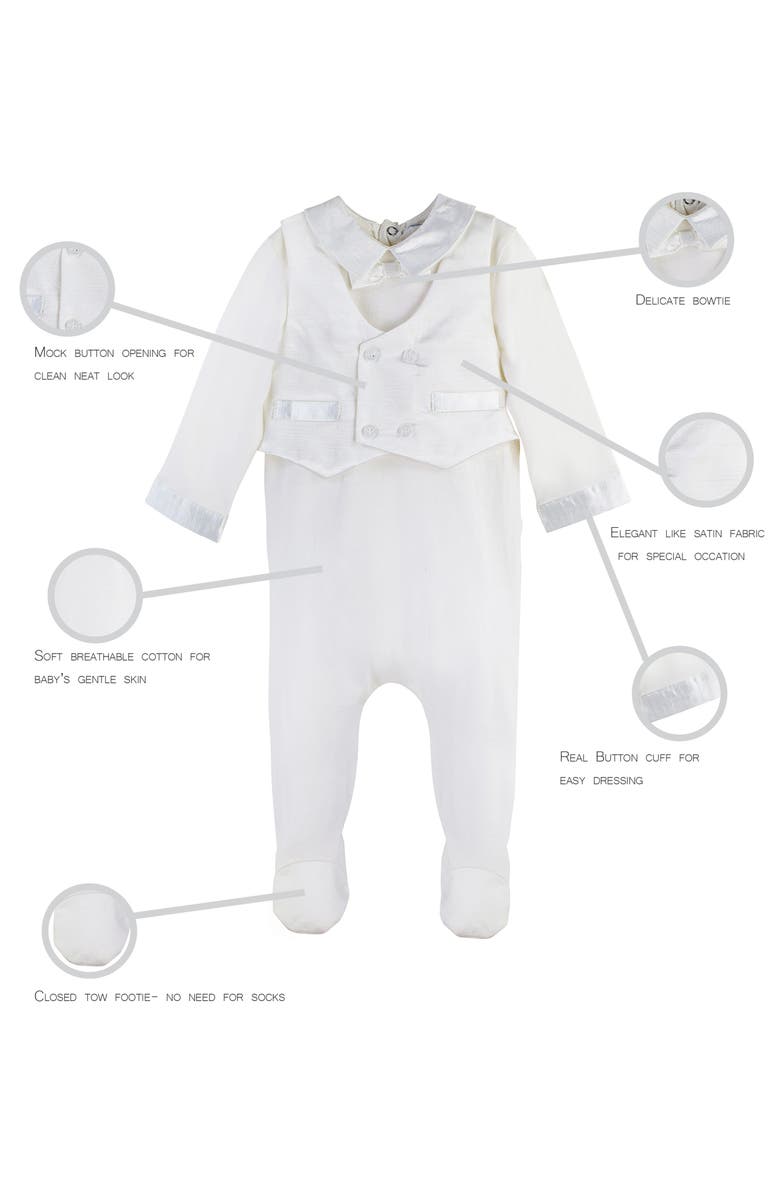 Carriage Boutique Elegant Christening Romper & Newsboy Cap Set, Alternate, color, White