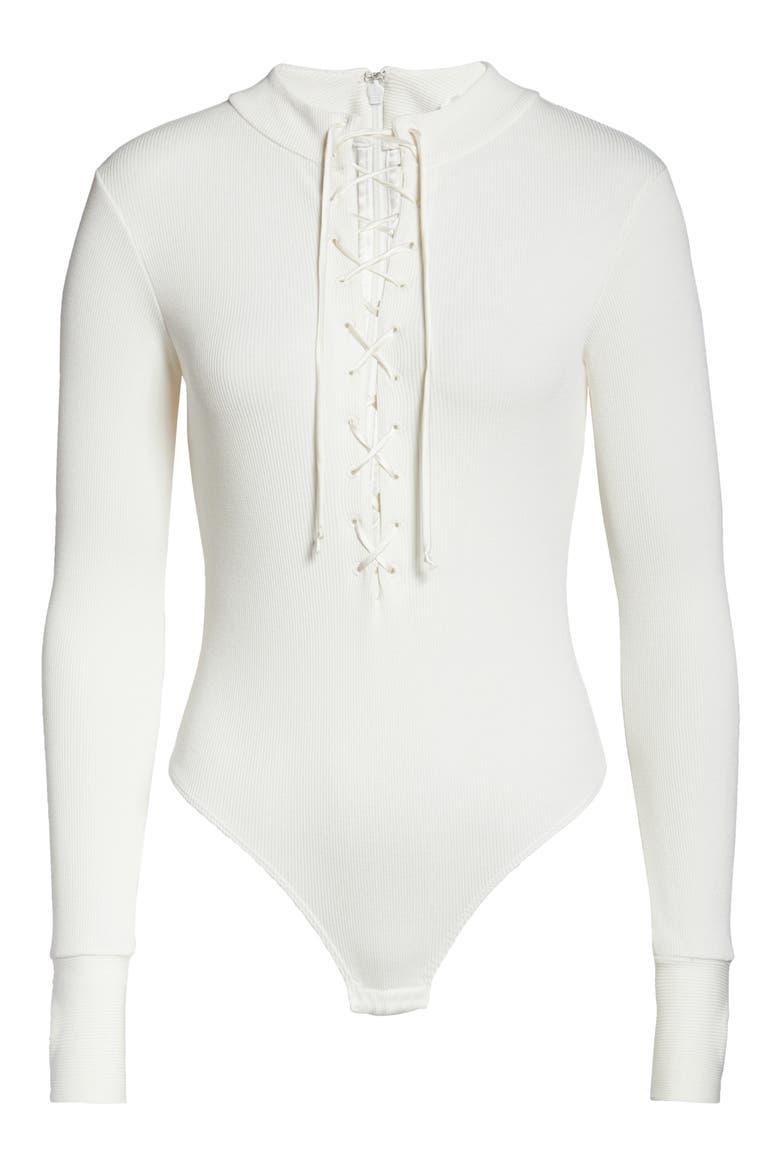Long Sleeve Jersey Thong Bodysuit, Alternate, color, IVORY