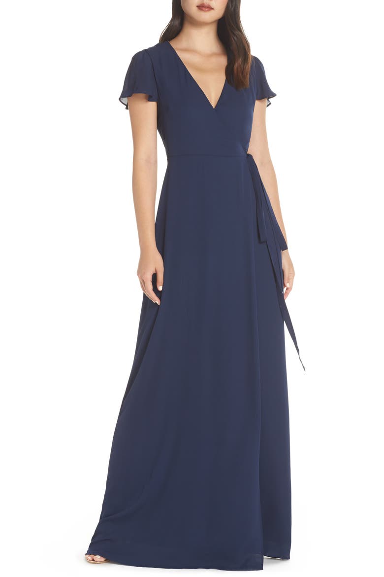 Noelle Wrap Dress, Main, color, RICH NAVY CRISP