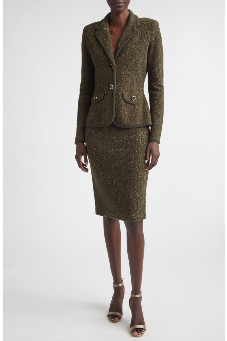Cotton & Wool Blend Tweed Sweater Jacket, Alternate, color, OLIVE TWEED MULTI