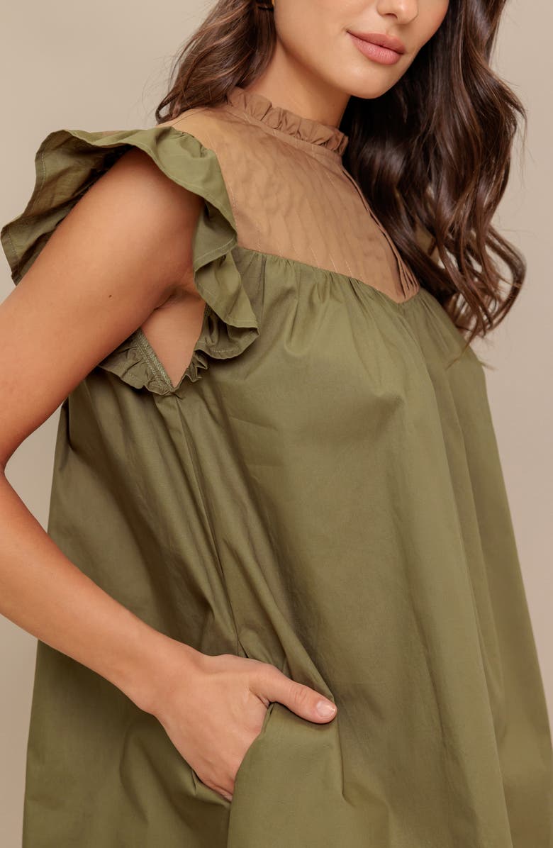 FLYING TOMATO Colorblock Cap Sleeve Cotton Minidress, Alternate, color, Olive