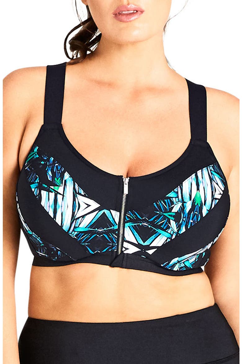 Kaleidoscope Contour Underwire Sports Bra, Main, color, BLACK PRINT