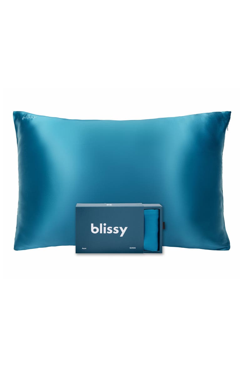 Mulberry Silk Pillowcase, Main, color, AQUA