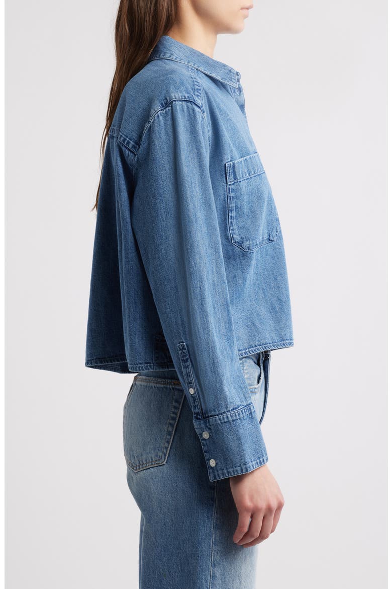 Chambray Crop Button-Up Shirt, Alternate, color, MEDIUM WASH