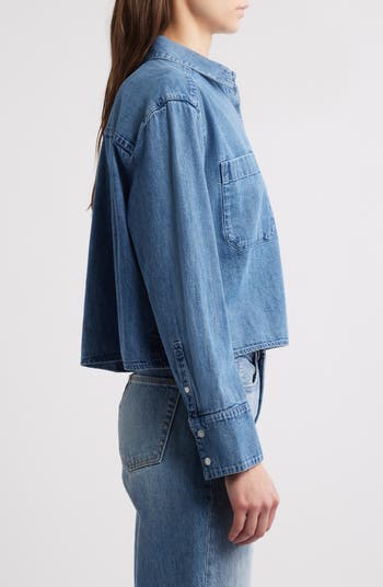 Chambray Crop Button-Up Shirt