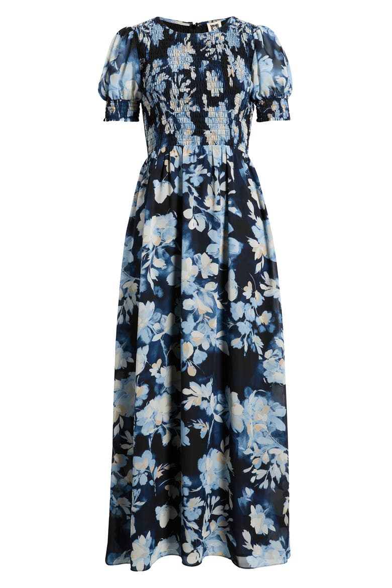 Smocked Puff Sleeve Maxi Dress, Alternate, color, DUTCH BLUE MULTI