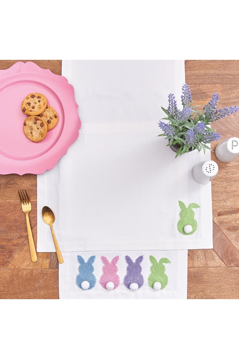 Easter Bunny Rabbit Bum Tufted Tails 100% Cotton Table Runner 14" x 51", Alternate, color, White