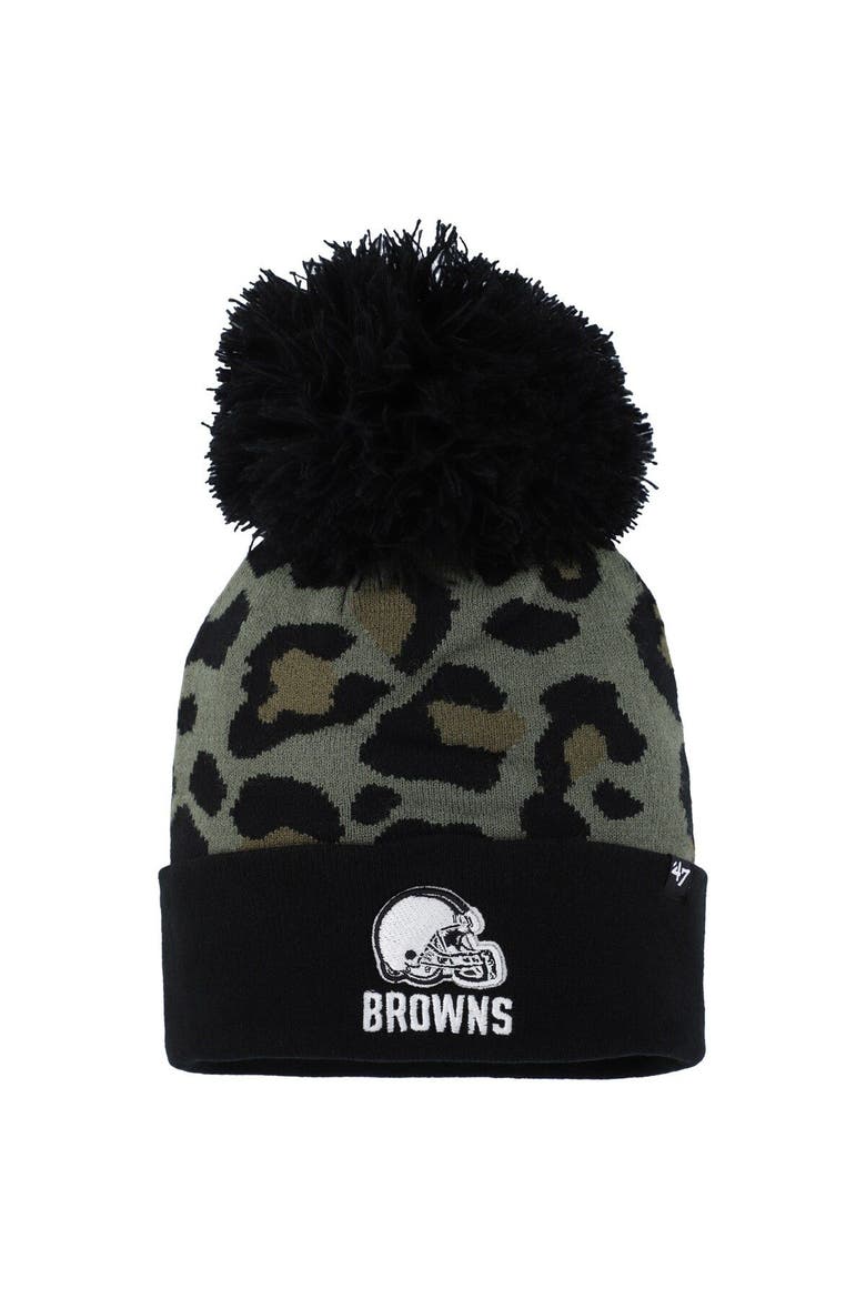 Women's '47 Green/Black Cleveland Browns Bagheera Cuffed Knit Hat with Pom, Main, color, Green