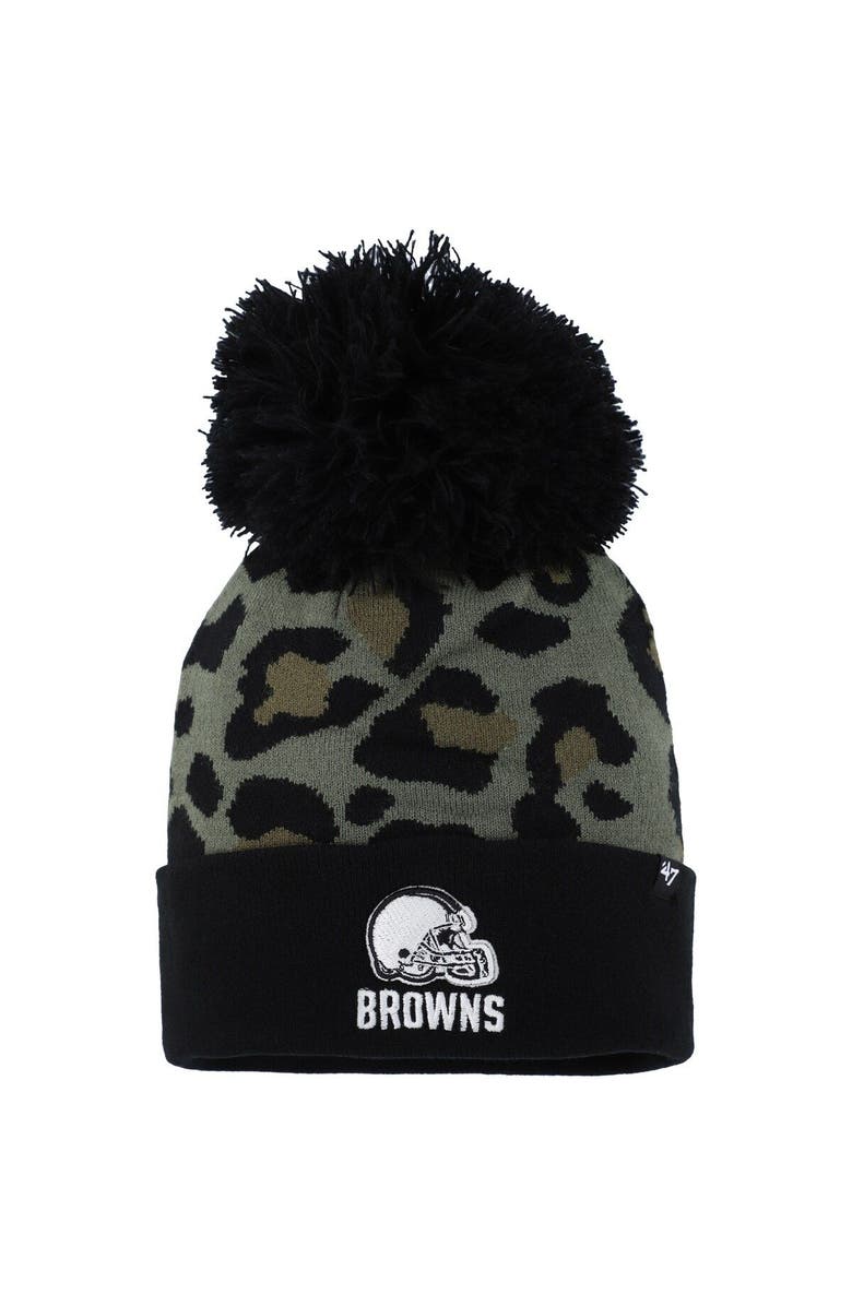 '47 Women's '47 Green/Black Cleveland Browns Bagheera Cuffed Knit Hat with Pom, Main, color,