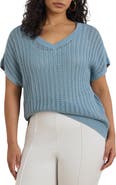 Lauren Ralph Lauren Short Sleeve Sheer Cotton Blend Sweater