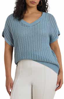 Short Sleeve Sheer Cotton Blend Sweater