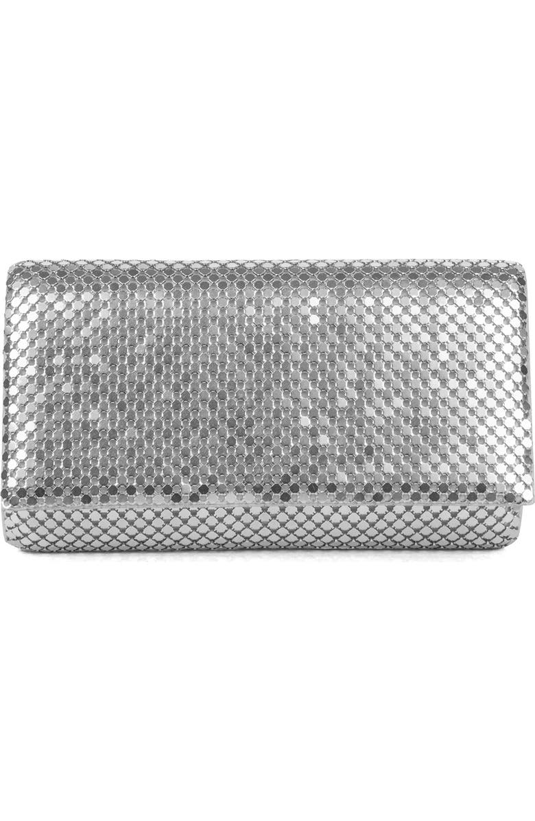 Jessica McClintock Mesh Clutch, Main, color, Silver/ Silver