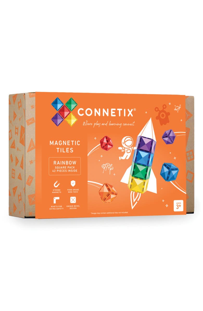 CONNETIX Kids' Rainbow Magnetic Tiles 40-Piece Square Pack, Main, color, Rainbow