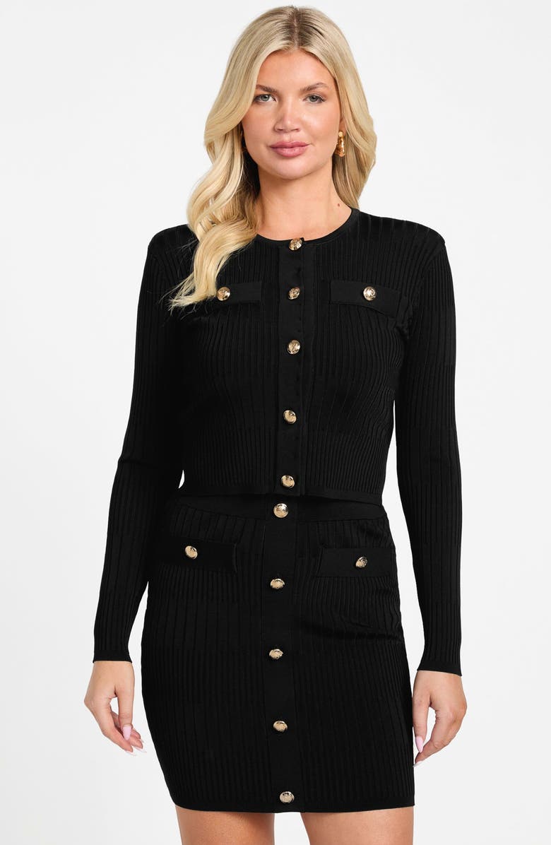 Marciano Janet Ribbed Cardigan, Alternate, color, Jet Black