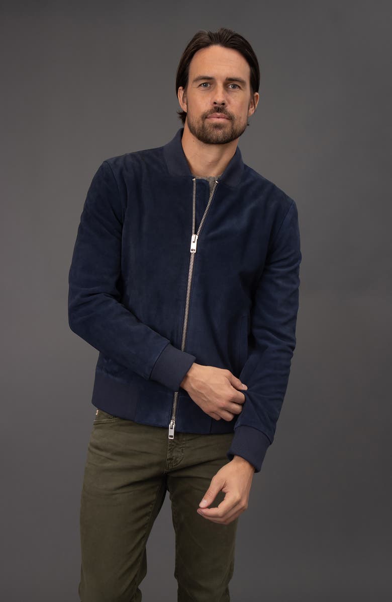Bagatelle Suede Bomber Jacket, Alternate, color, Navy