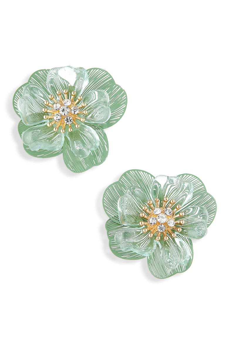 Frosted Flower Stud Earrings, Main, color, SEAFOAM- GOLD
